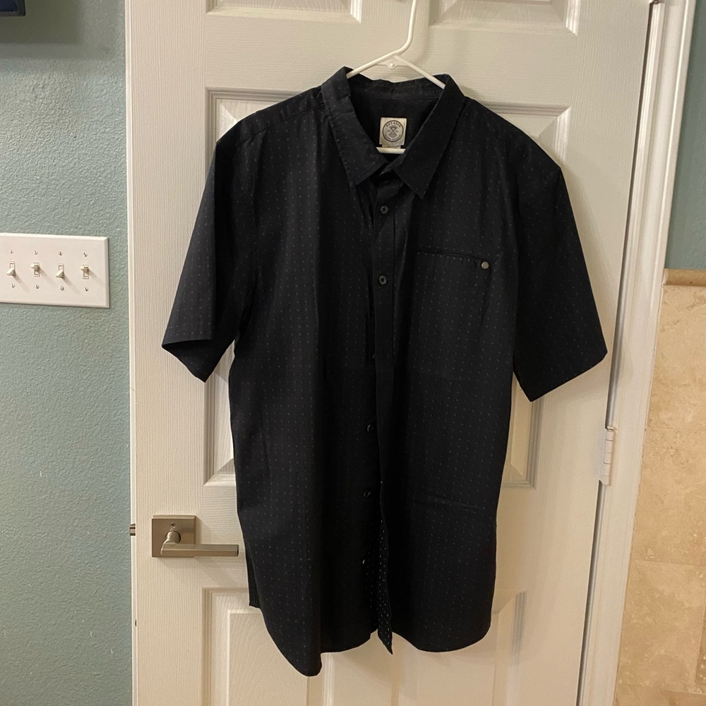 Men Shirt short sleeve, black  gray design, black buttons, excellent condition